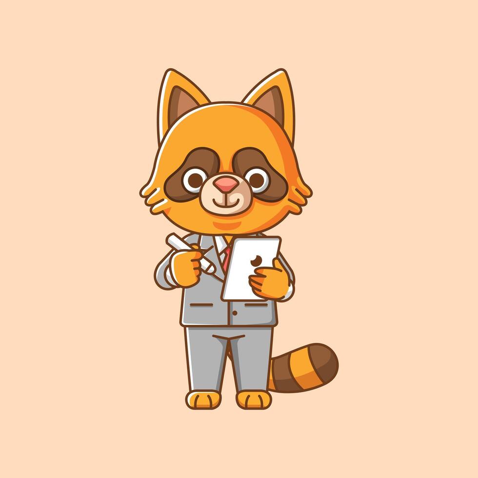 Cute raccoon  businessman suit office workers cartoon animal character mascot icon flat style illustration concept vector