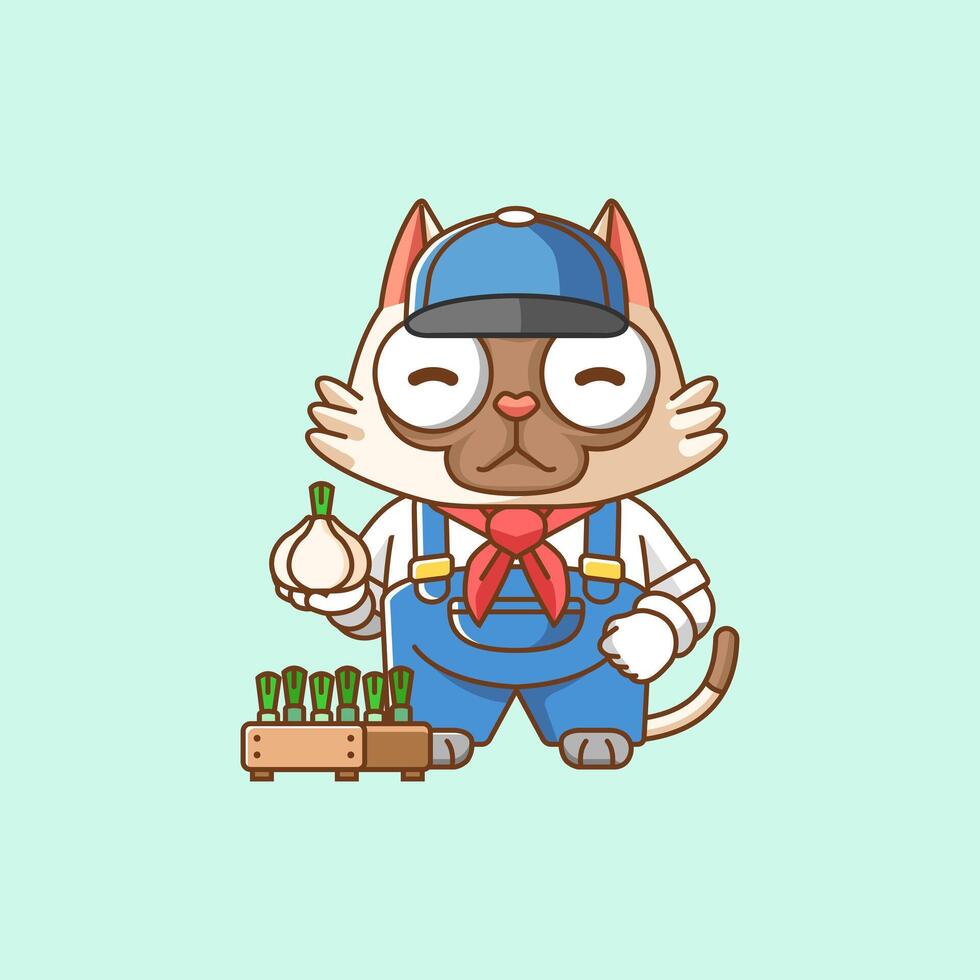Cute Cat farmers harvest fruit and vegetables cartoon animal character mascot icon flat style illustration concept vector