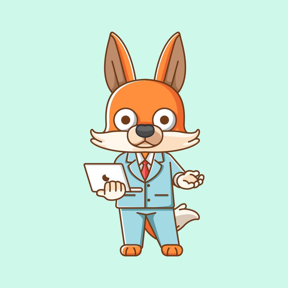 Cute fox businessman suit office workers cartoon animal character mascot icon flat style illustration concept vector