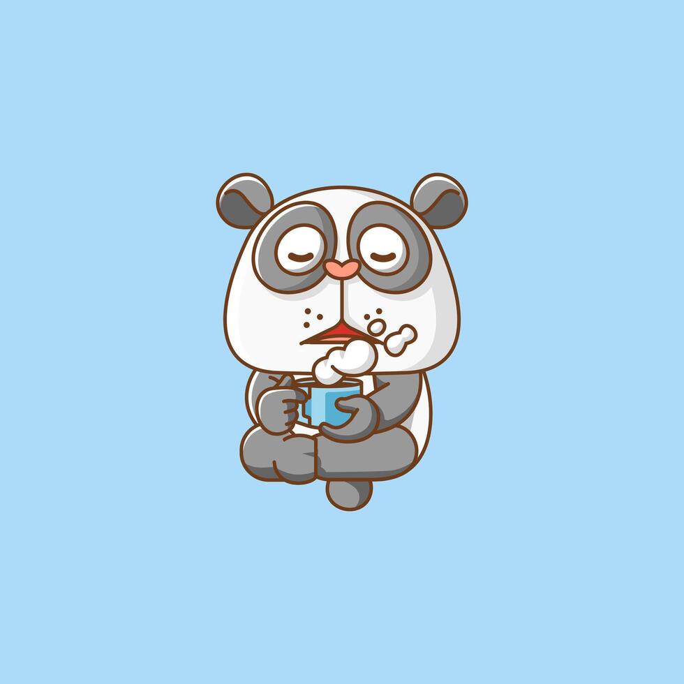 linda panda relajarse con un taza de café dibujos animados animal personaje mascota icono plano estilo ilustración concepto vector