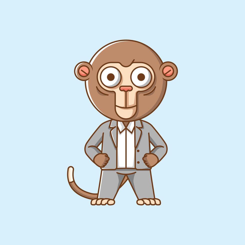 linda mono empresario traje oficina trabajadores dibujos animados animal personaje mascota icono plano estilo ilustración concepto vector