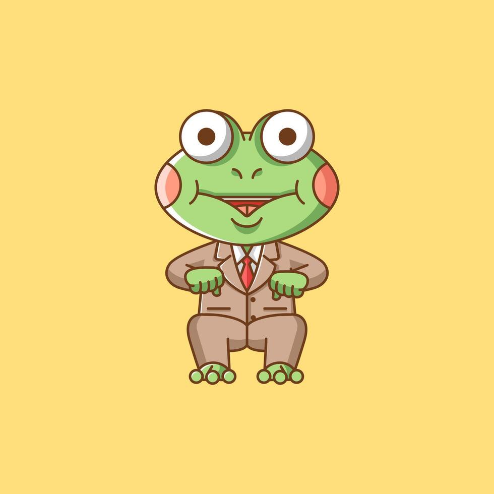 Cute frog businessman suit office workers cartoon animal character mascot icon flat style illustration concept set vector