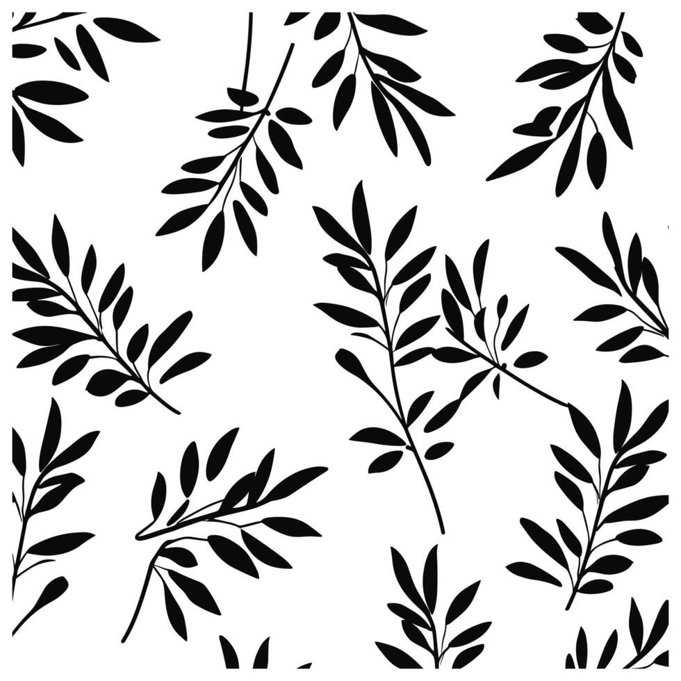 Olive Branch Pattern Vector Silhouette, Olive branches leaves decorative pattern black Clipart