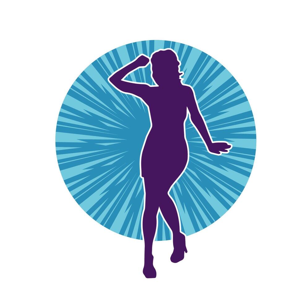 Silhouette of a young slim female model in tight outfit. Silhouette of a slim woman in feminine pose. vector