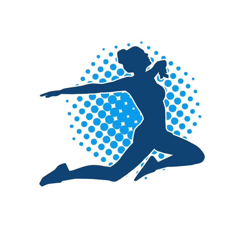 Silhouette of a happy woman jumping pose. Silhouette of a female model jumps. vector