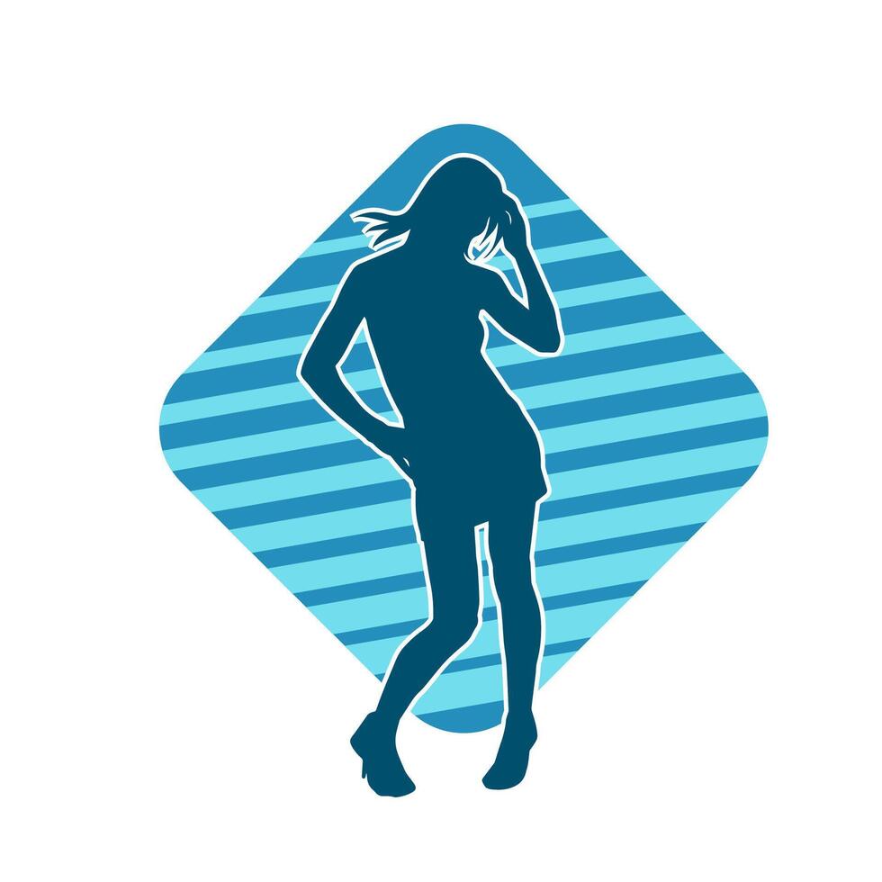 Silhouette of A Female Dancer in Action Pose. Silhouette of A Slim Woman in Dancing Pose. vector