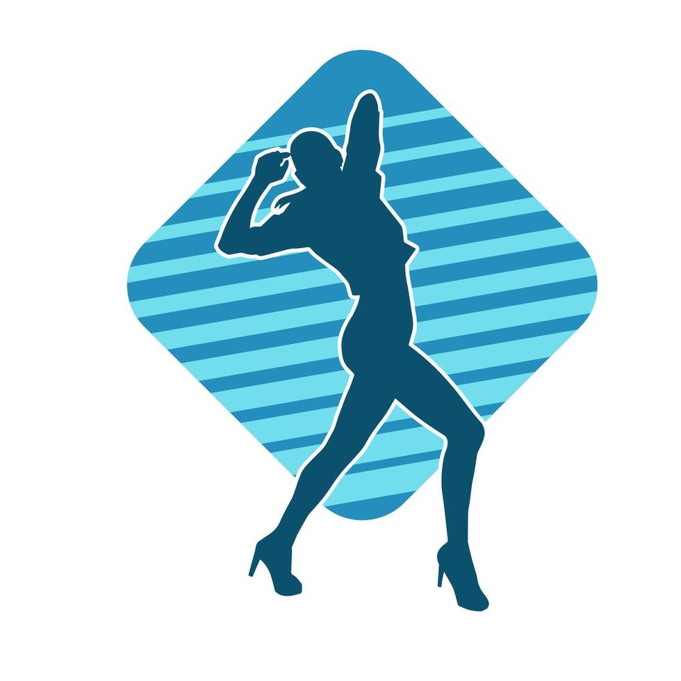 Silhouette of A Female Dancer in Action Pose. Silhouette of A Slim Woman in Dancing Pose. vector