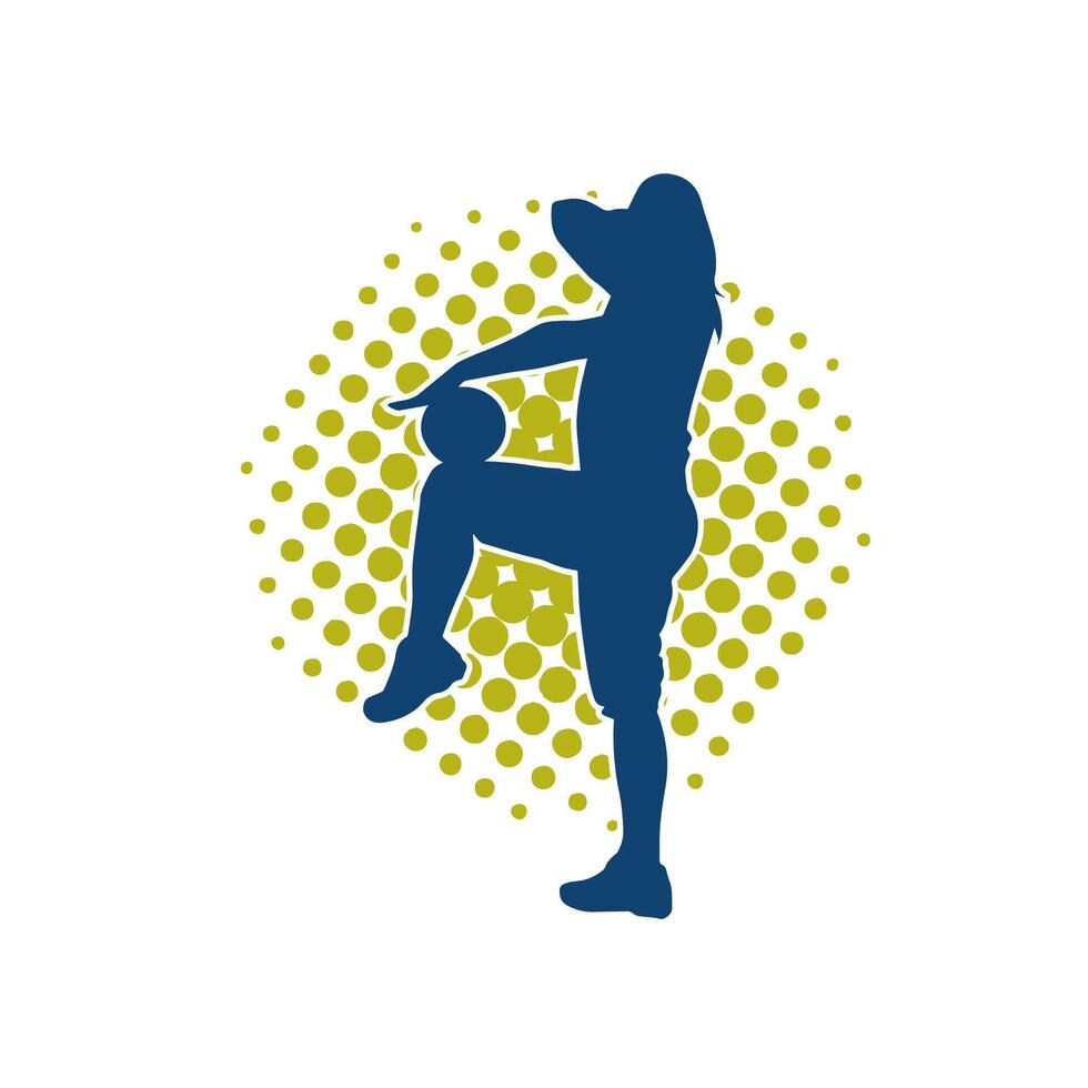 silueta de un Delgado deportivo mujer haciendo pilates ejercicio utilizando gimnasio pelota. silueta de un deportivo hembra haciendo físico ejercicio utilizando aptitud pelota. vector