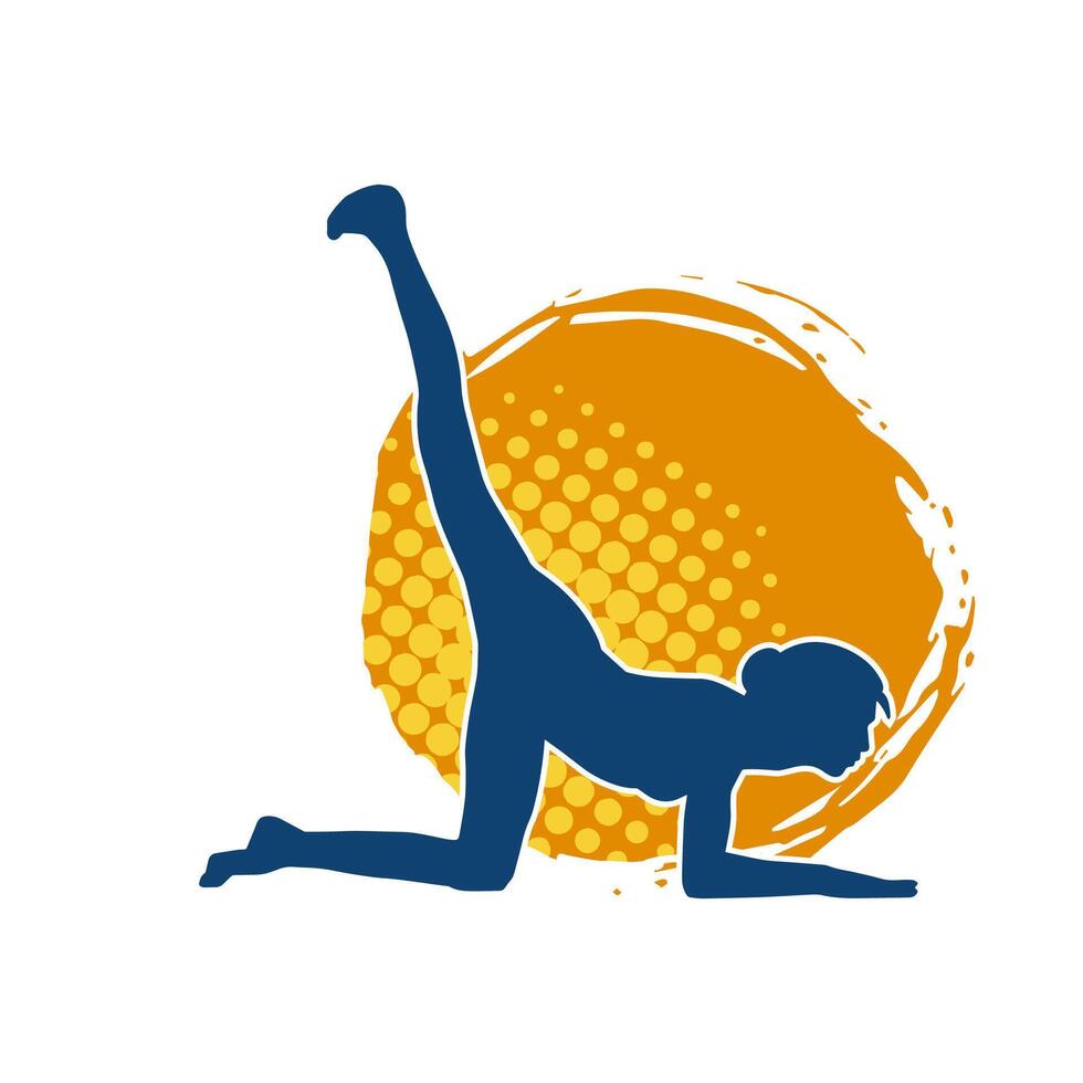 Silhouette of a slim sporty woman doing pilates exercise. Silhouette of a sporty female doing physical exercise. vector