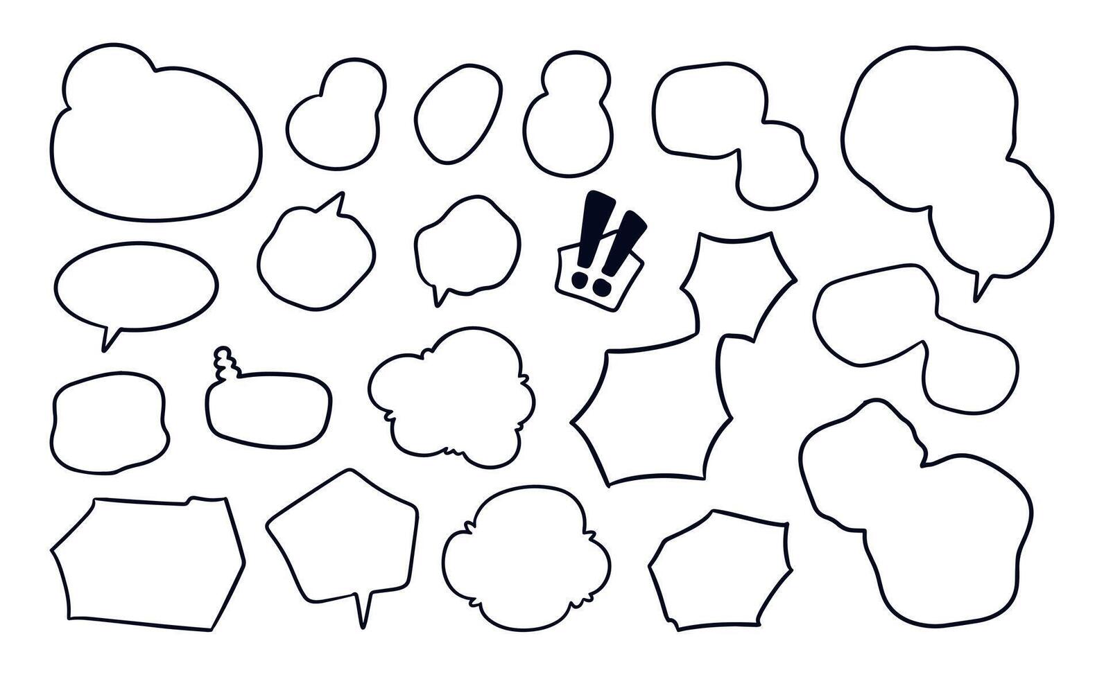 Set of line drawn bubble speech shape. Collection of chat box for manga comic vector
