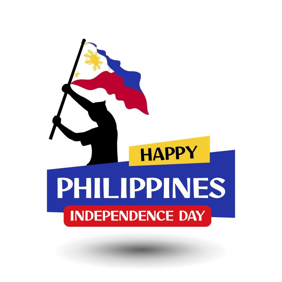 Philippines Independence Day design with people holding flag standing over. National day of Philippines background illustration vector