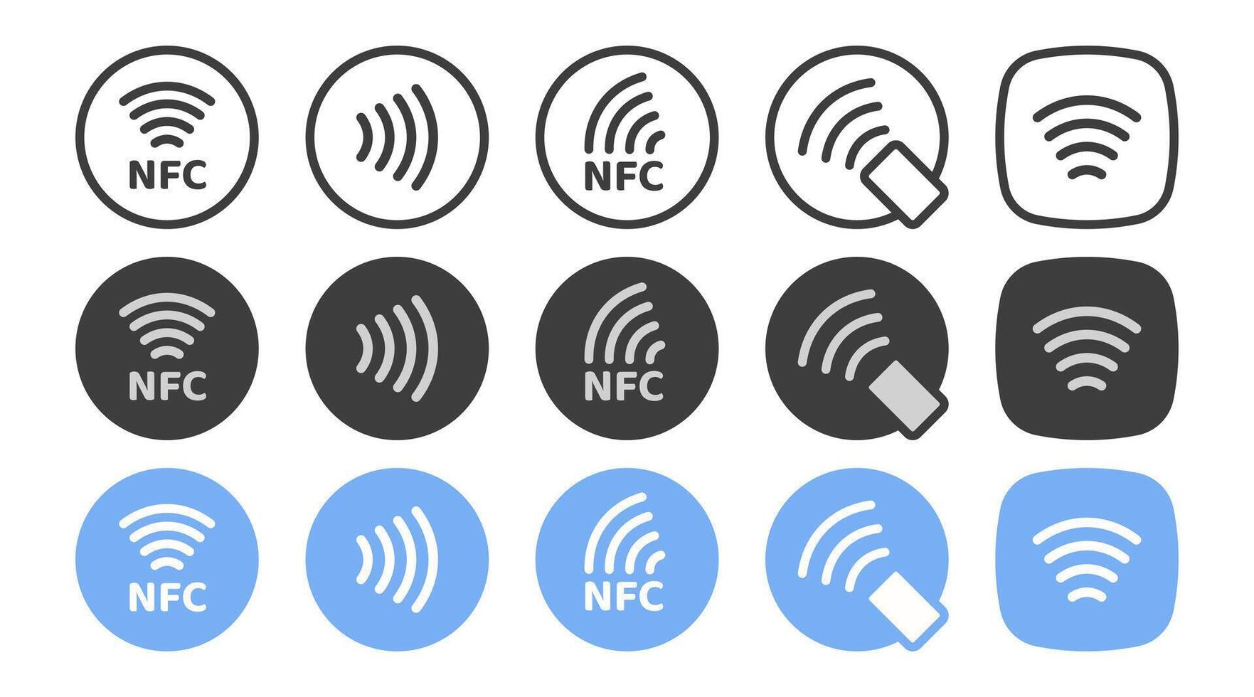 NFC icon set. Contactless wireless pay sign logo. NFC technology contact less credit card. Contactless payment logo. NFC payments icon for apps. vector