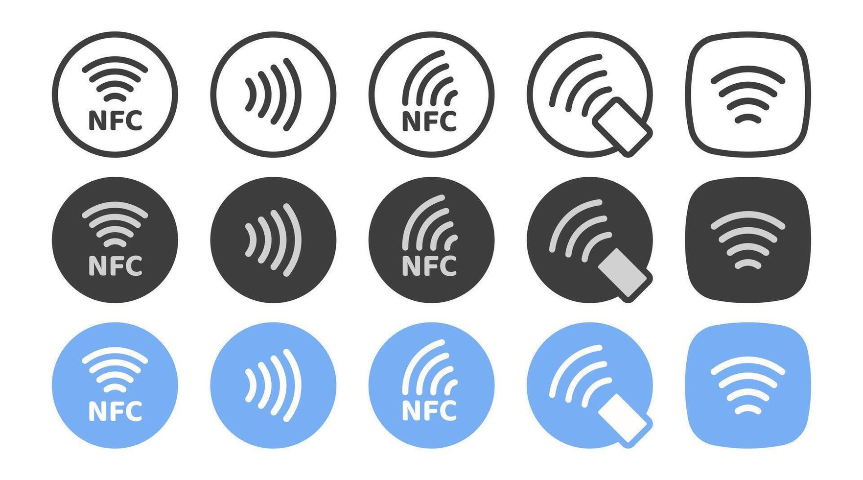 conjunto de iconos nfc. logotipo de signo de pago inalámbrico sin contacto. tecnología nfc contacto menos tarjeta de crédito. logotipo de pago sin contacto. icono de pagos nfc para aplicaciones. vector