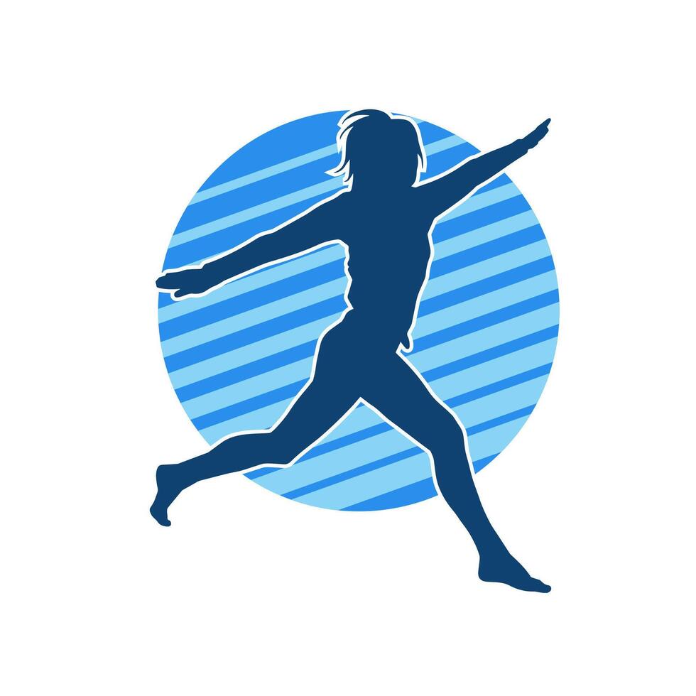 Silhouette of a happy woman jumping pose. Silhouette of a female model jumps. vector