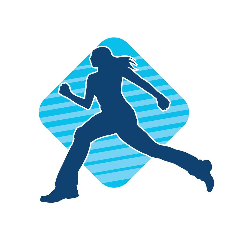 Silhouette of a sporty woman in running pose. Silhouette of a female run pose. vector