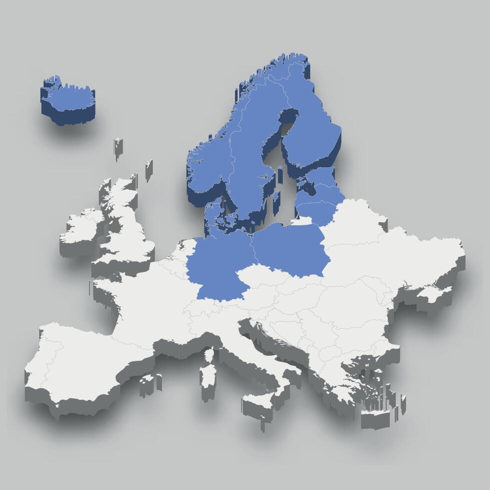 Consejo de el báltico mar estados ubicación dentro Europa 3d mapa vector