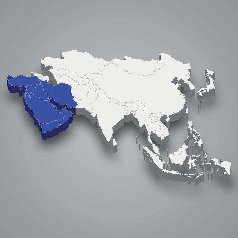 Middle East location within Asia 3d map vector
