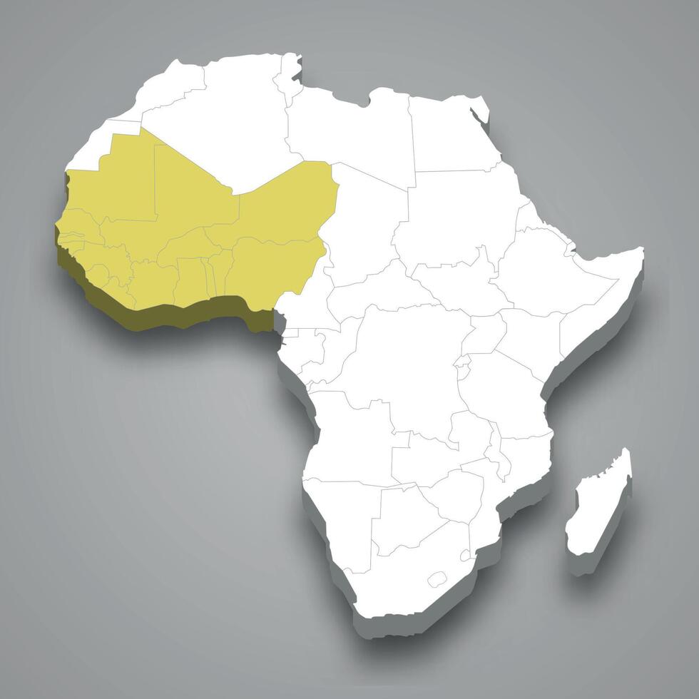 Western Africa location within Africa 3d map vector