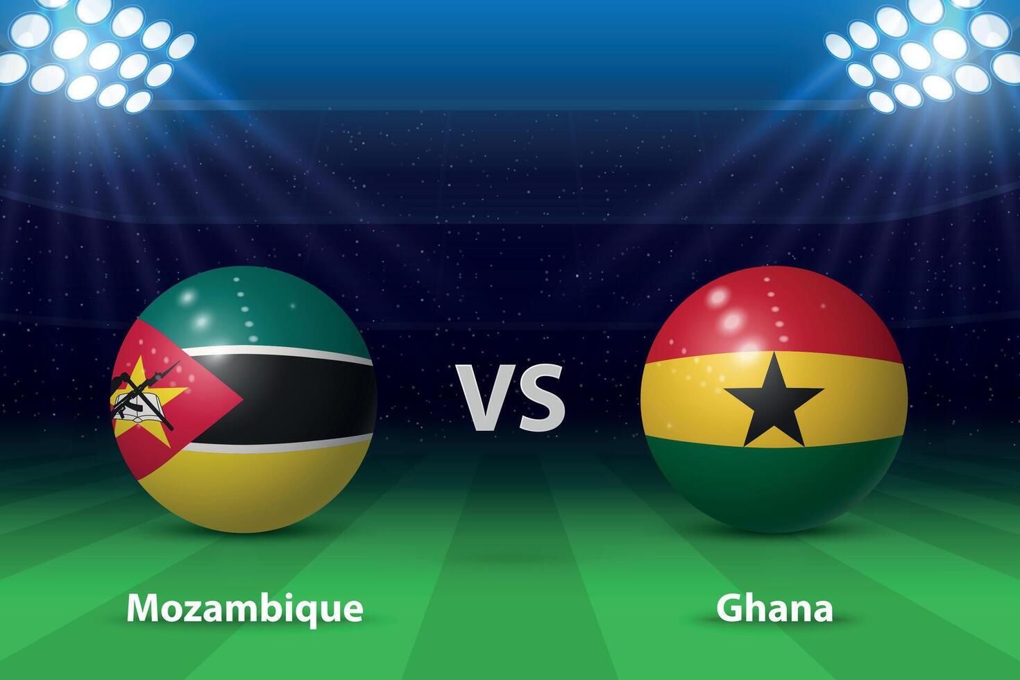 Mozambique vs Ghana Football scoreboard broadcast graphic vector