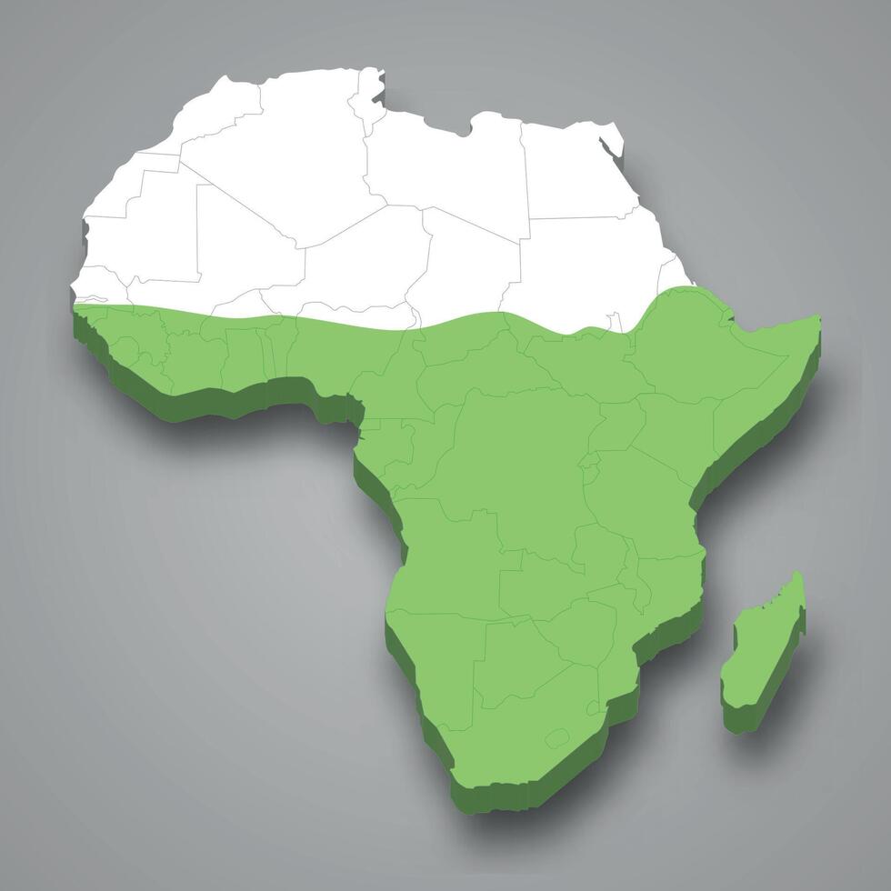 Sub-Saharan  location within Africa 3d map vector