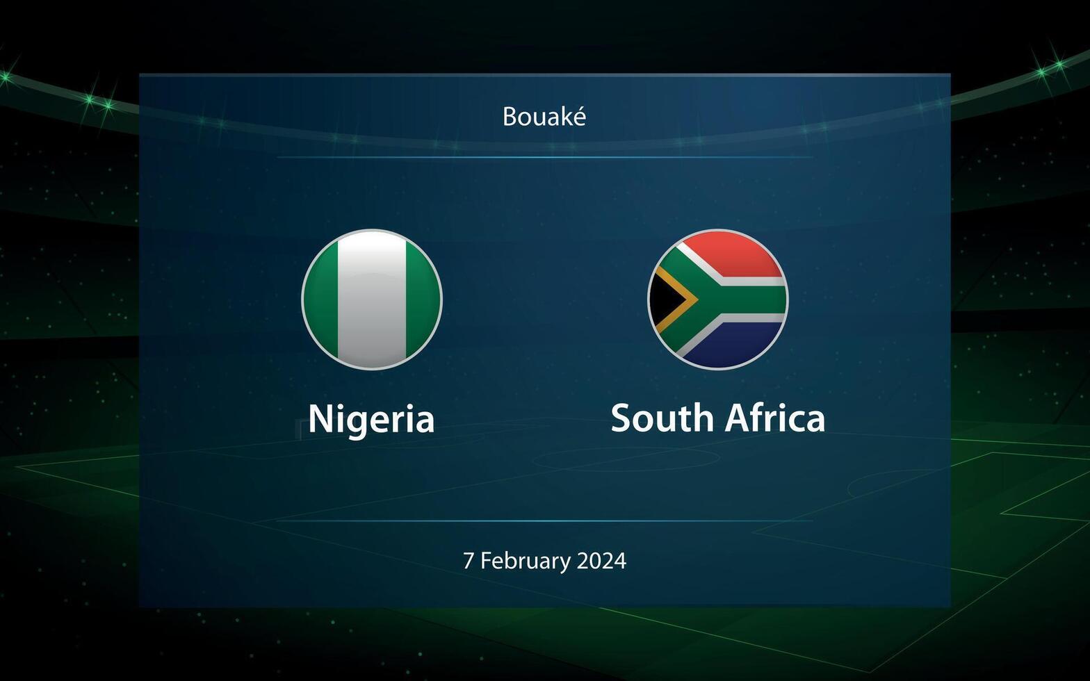 Nigeria vs South Africa. knockout Semi-final stage Africa 2023, Soccer scoreboard vector