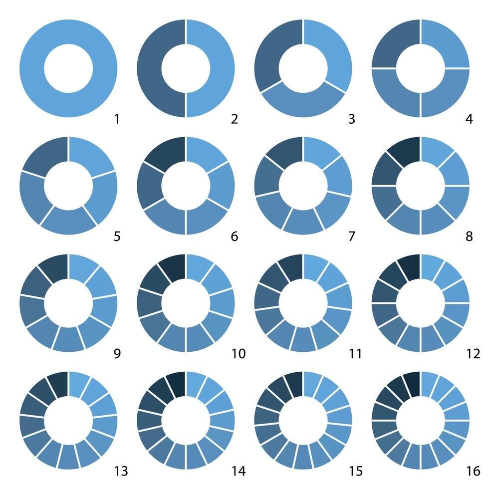 Set of colorful round graphic pie charts icons. vector