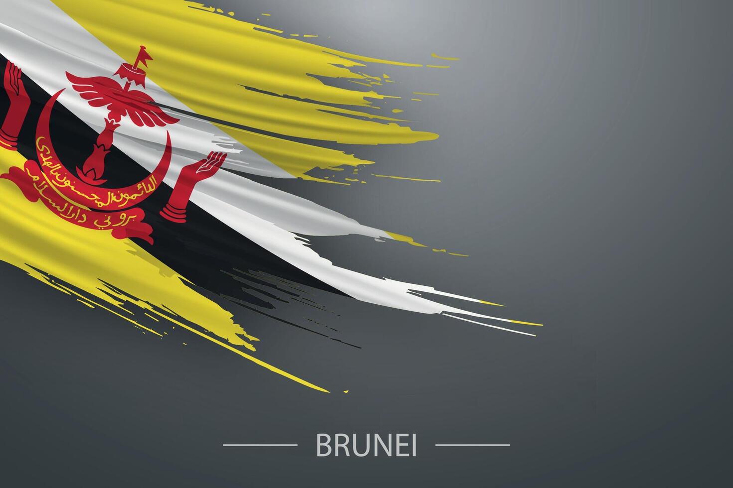 3d grunge brush stroke flag of Brunei vector
