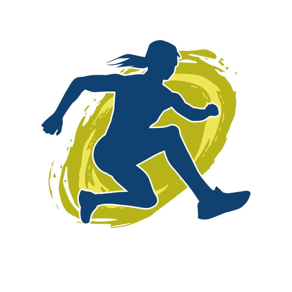 Silhouette of a sporty woman in running pose. Silhouette of a female run pose. vector