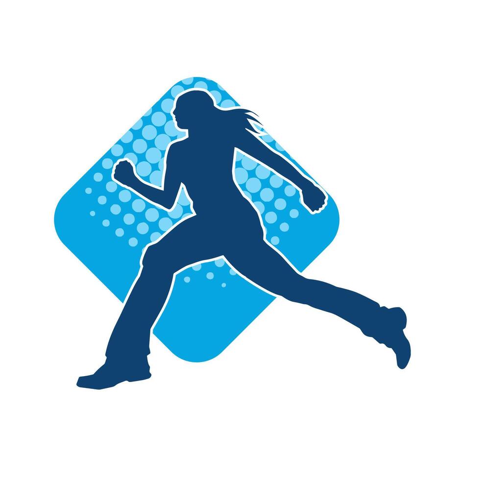 Silhouette of a sporty woman in running pose. Silhouette of a female run pose. vector