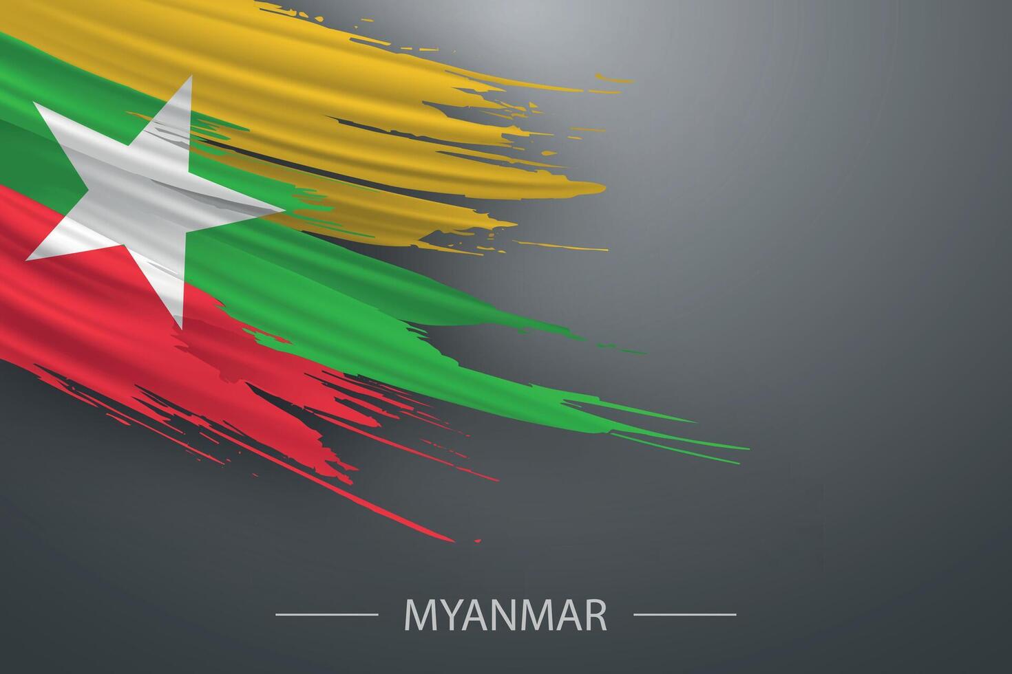 3d grunge brush stroke flag of Myanmar vector