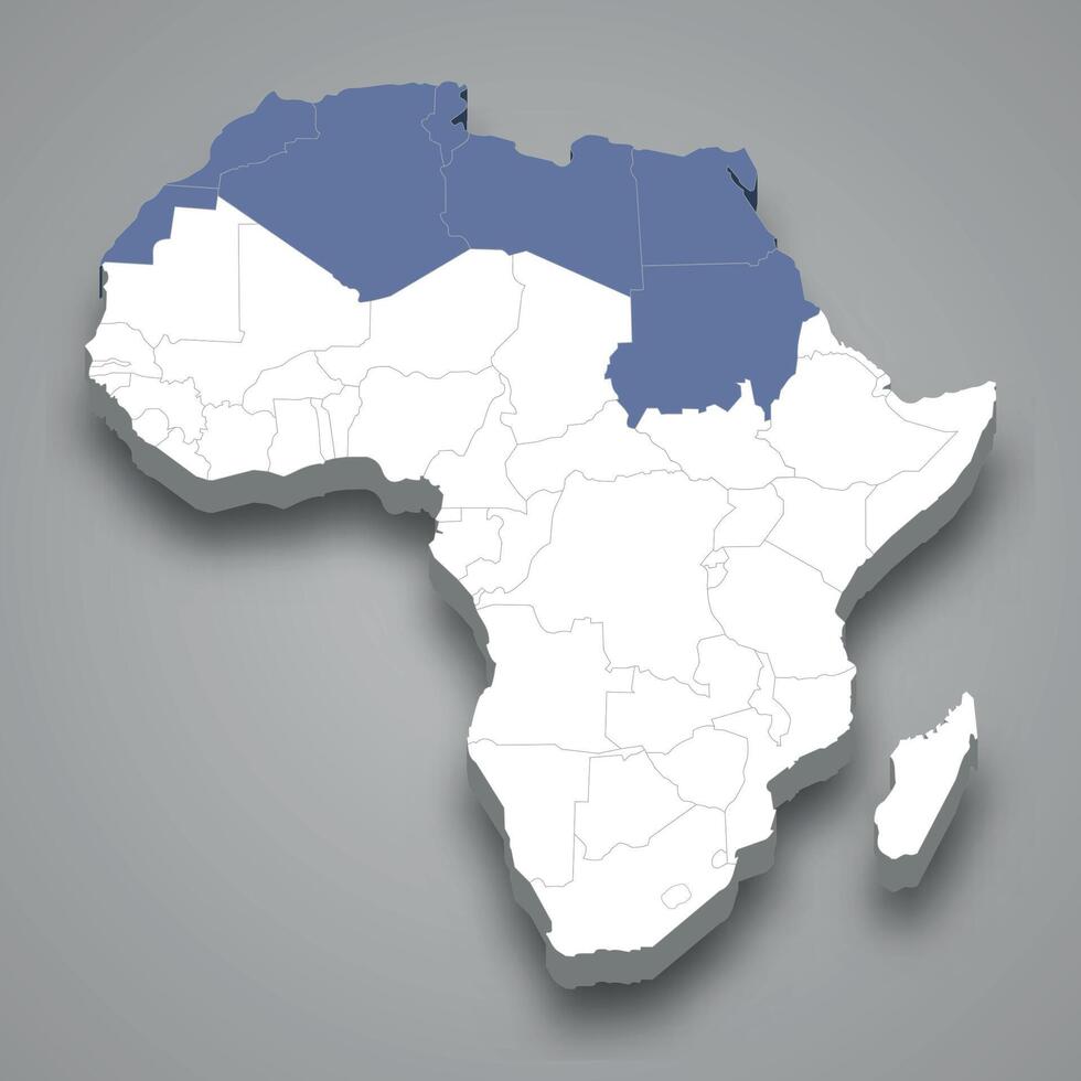 Northern Africa location within Africa 3d map vector