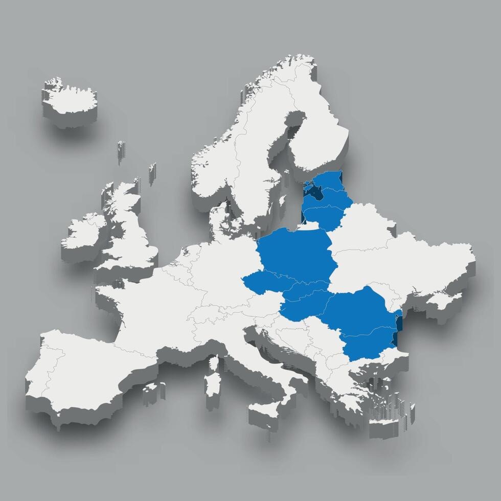 Bucharest Nine location within Europe 3d map vector