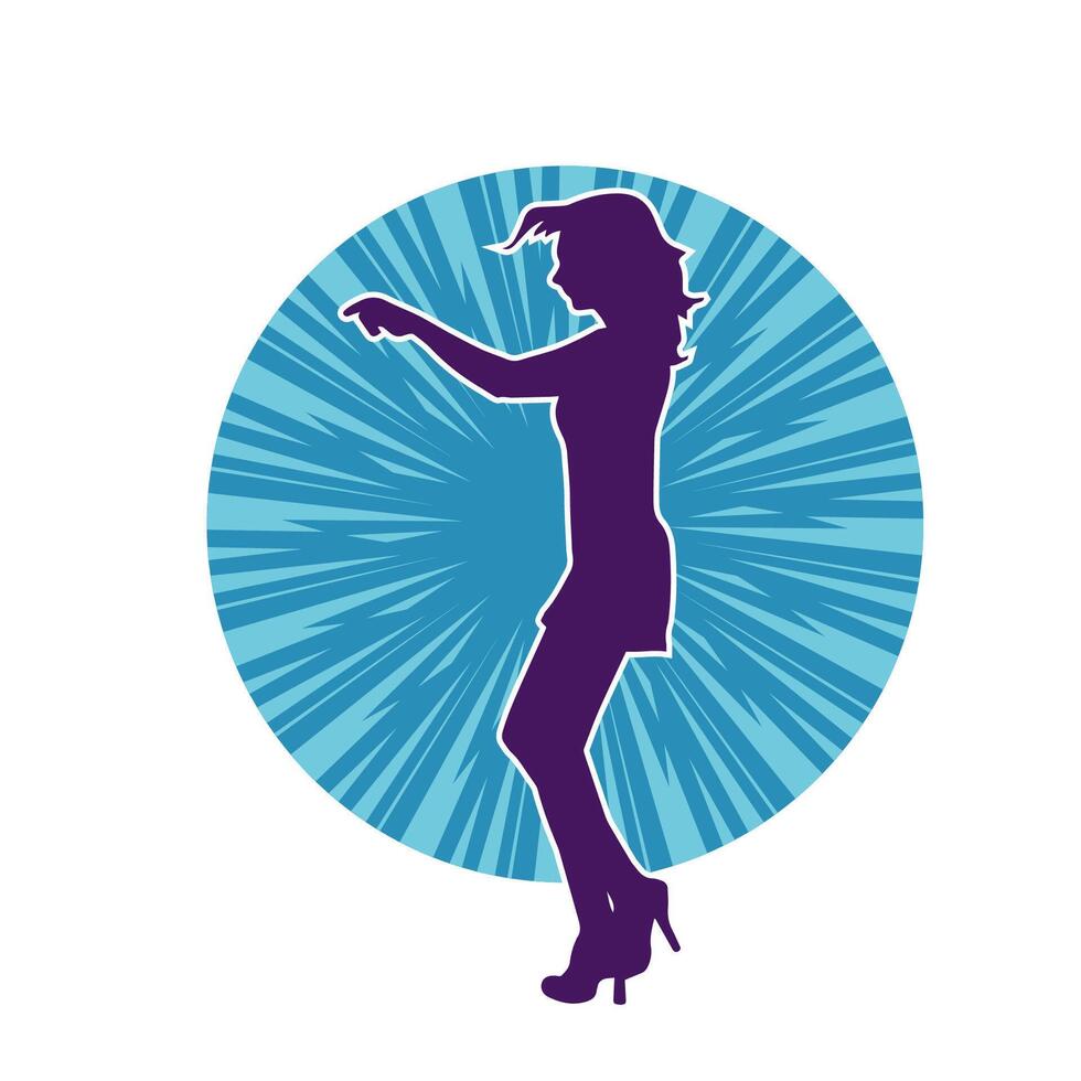 Silhouette of a young slim female model in tight outfit. Silhouette of a slim woman in feminine pose. vector