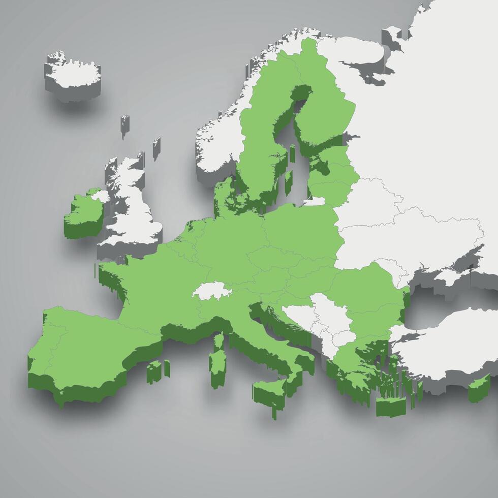 europeo Unión ubicación dentro Europa 3d mapa vector