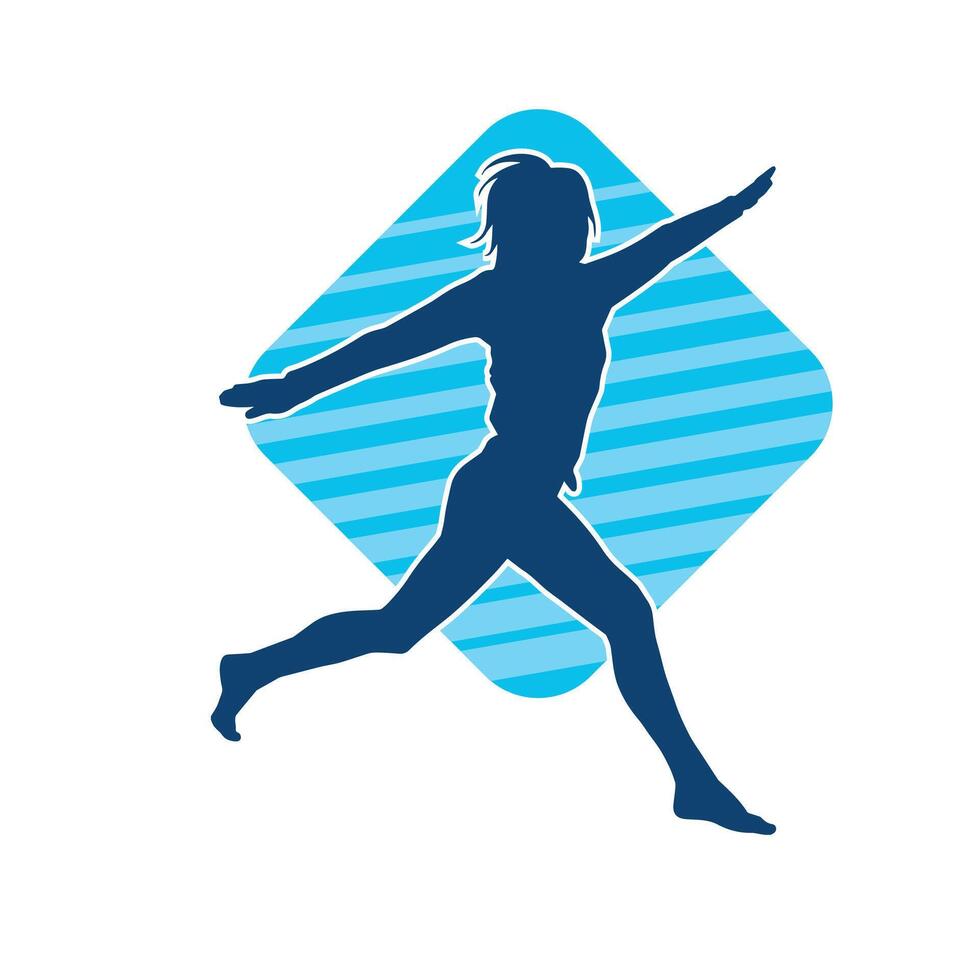 Silhouette of a happy woman jumping pose. Silhouette of a female model jumps. vector