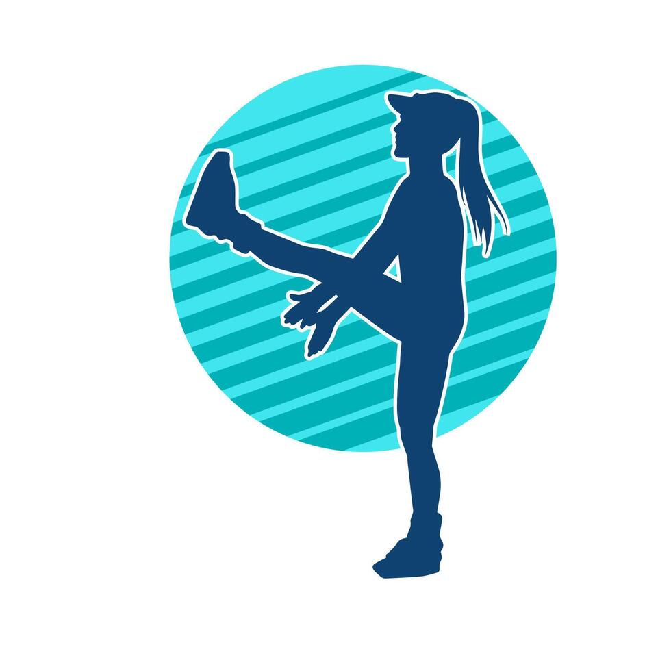 Silhouette of a slim sporty woman doing pilates exercise. Silhouette of a sporty female doing physical exercise. vector