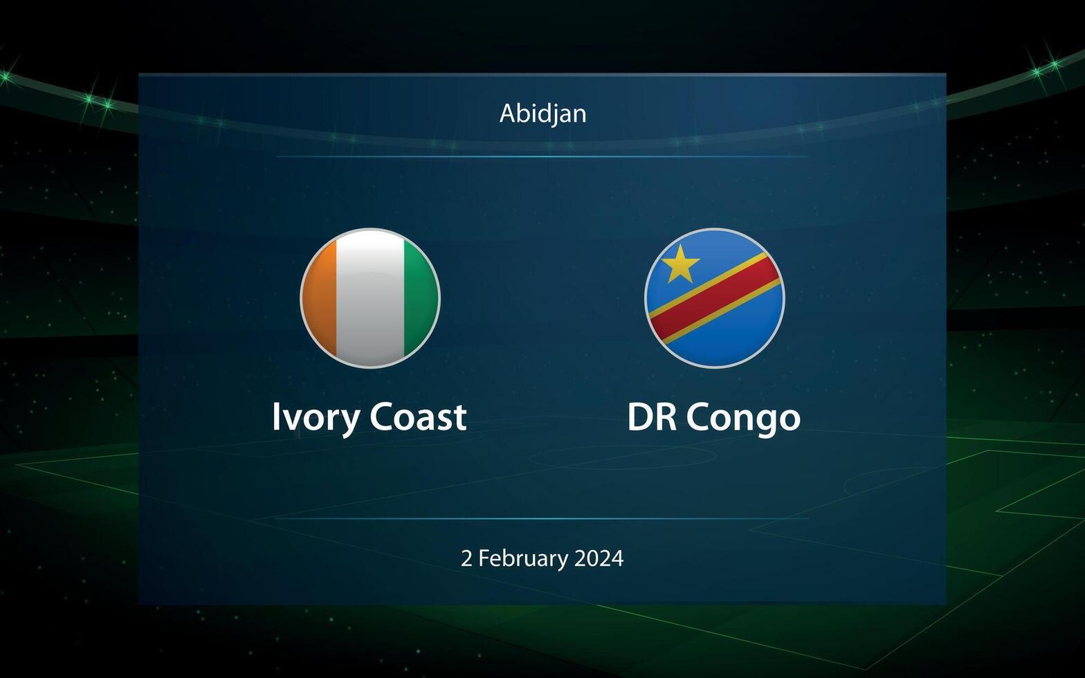 Marfil costa vs Dr congo knockear semifinal etapa África 2023, fútbol marcador vector