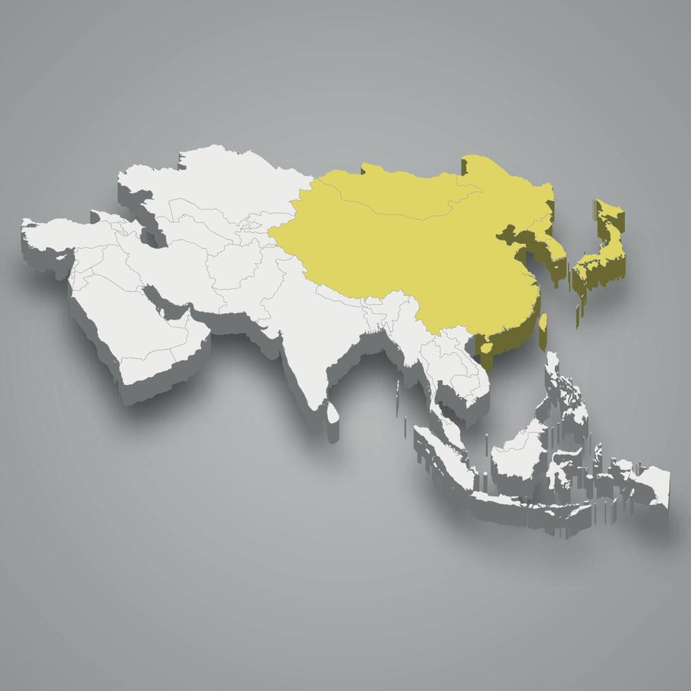 este Asia ubicación dentro Asia 3d mapa vector