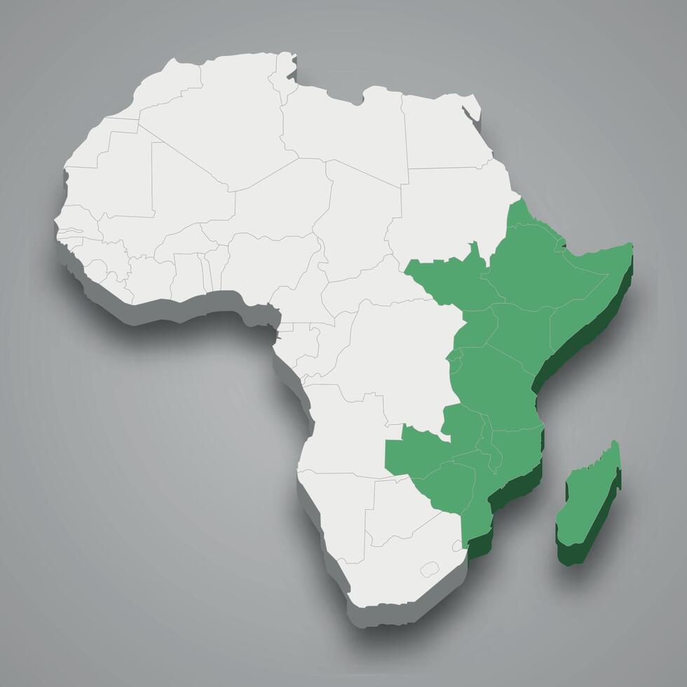 Eastern Africa location within Africa 3d map vector