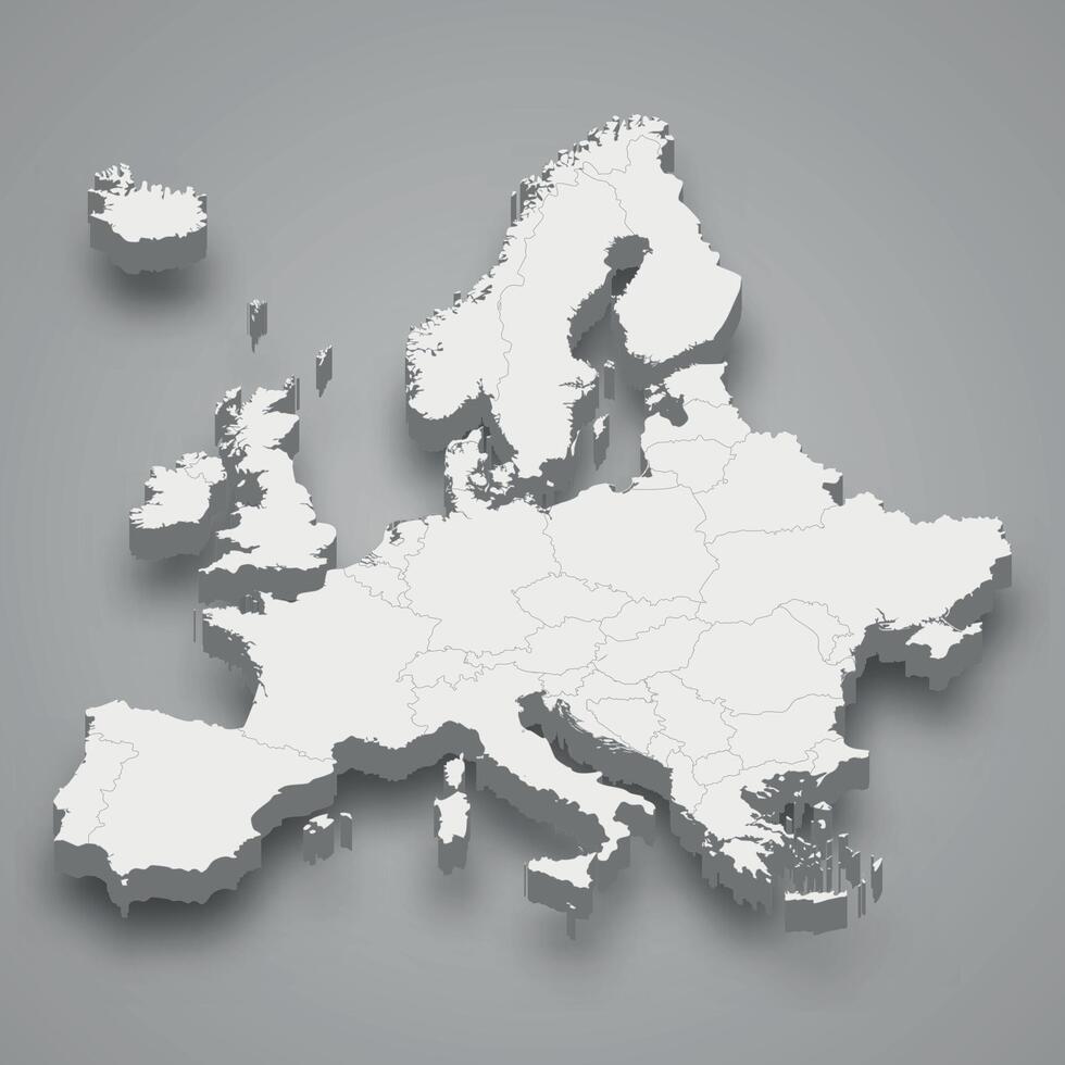 Europa 3d mapa con fronteras estados vector