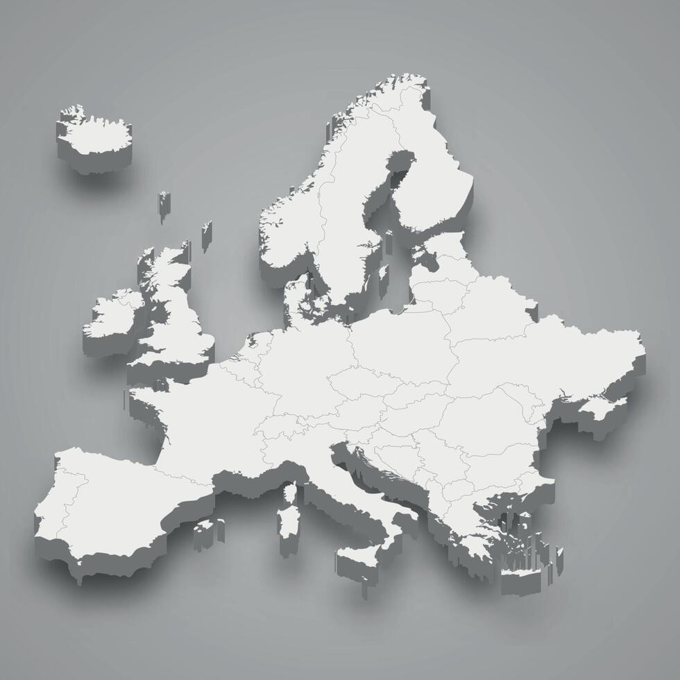 Europe 3d map with borders states vector