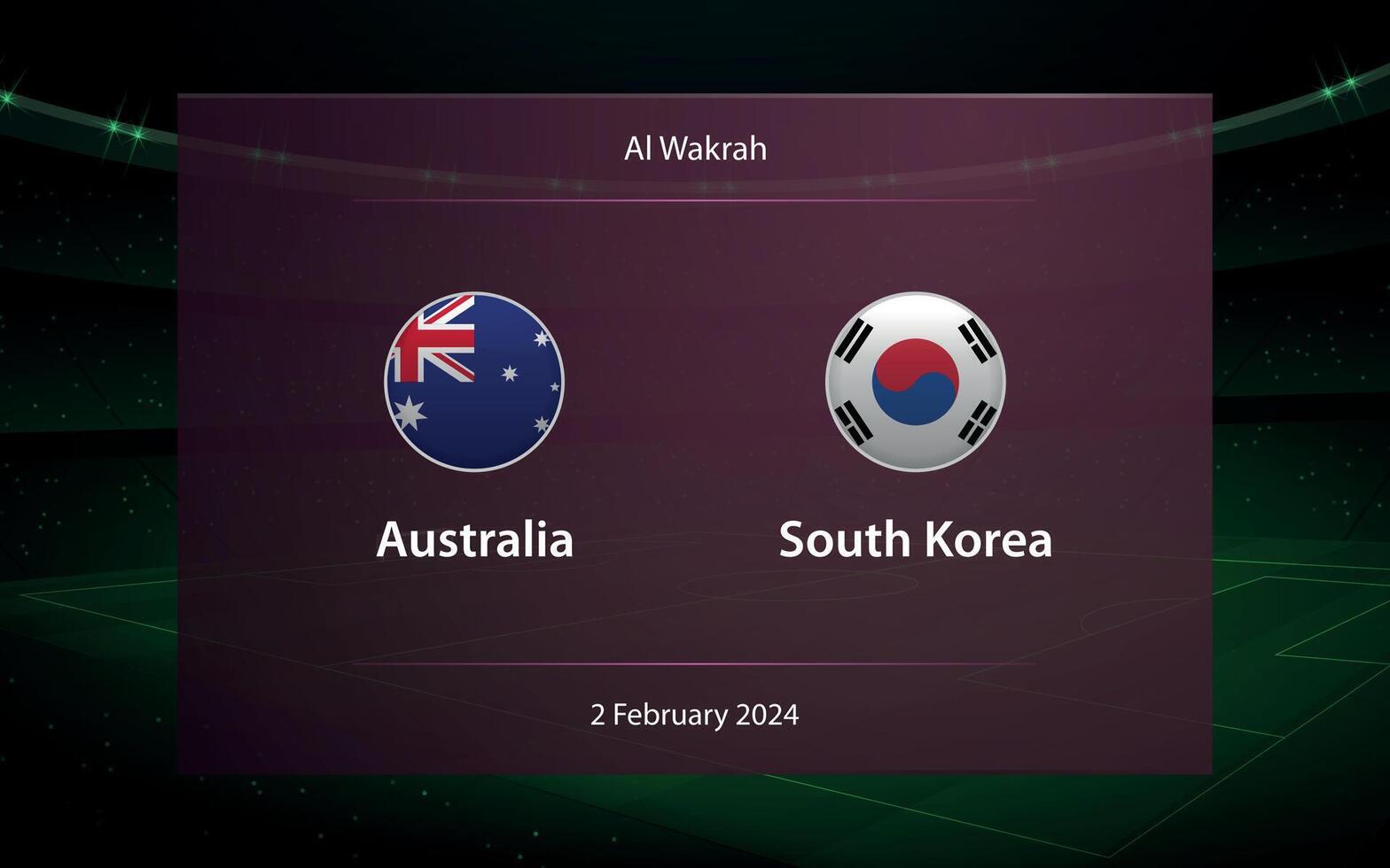Australia vs South Korea. knockout stage Asia 2023, Soccer scoreboard vector