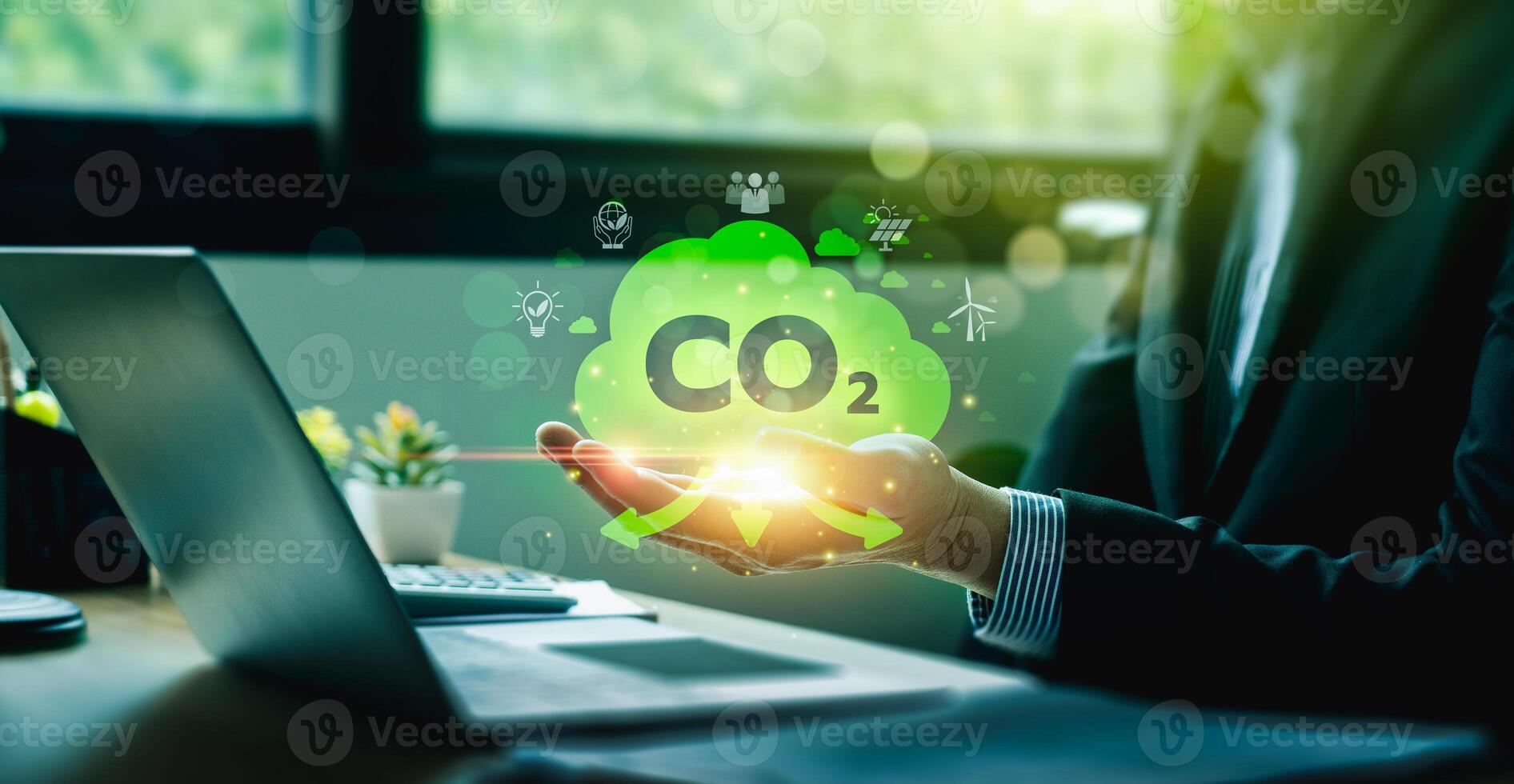 Reduce Co2 Emissions concepts, Global Warming, and Climate Change Energy Conservation, Sustainable Development, Earth Day. Long-term sustainability and societal impact, No toxic gases photo