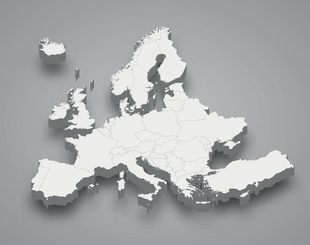 Europe 3d map with borders states vector