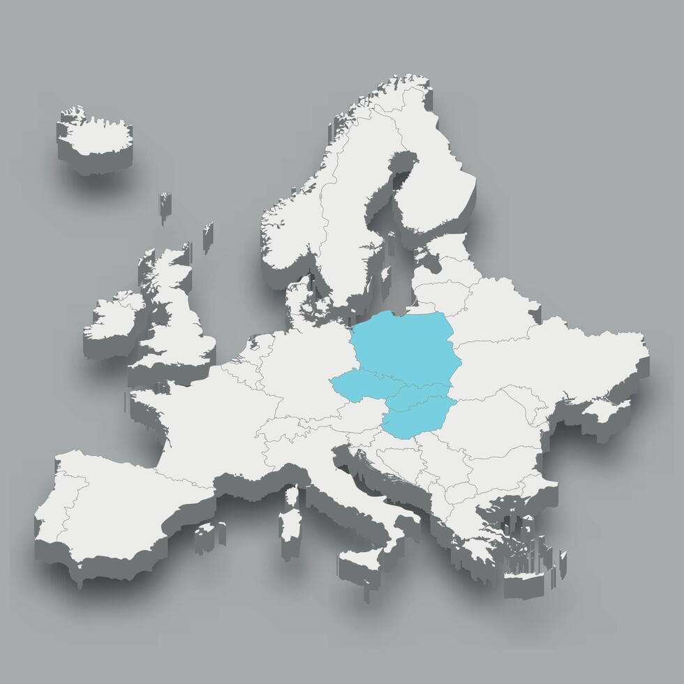 Visegrad Group location within Europe 3d map vector