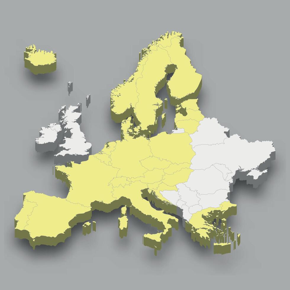 schengen zona ubicación dentro Europa 3d mapa vector