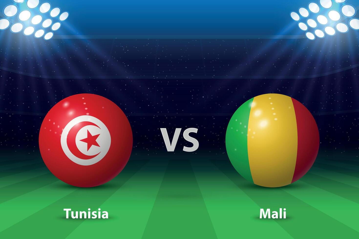 Tunisia vs Mali Football scoreboard broadcast graphic vector