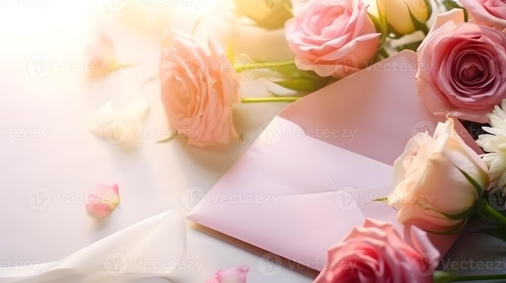 AI generated Envelope with flowers including roses photo