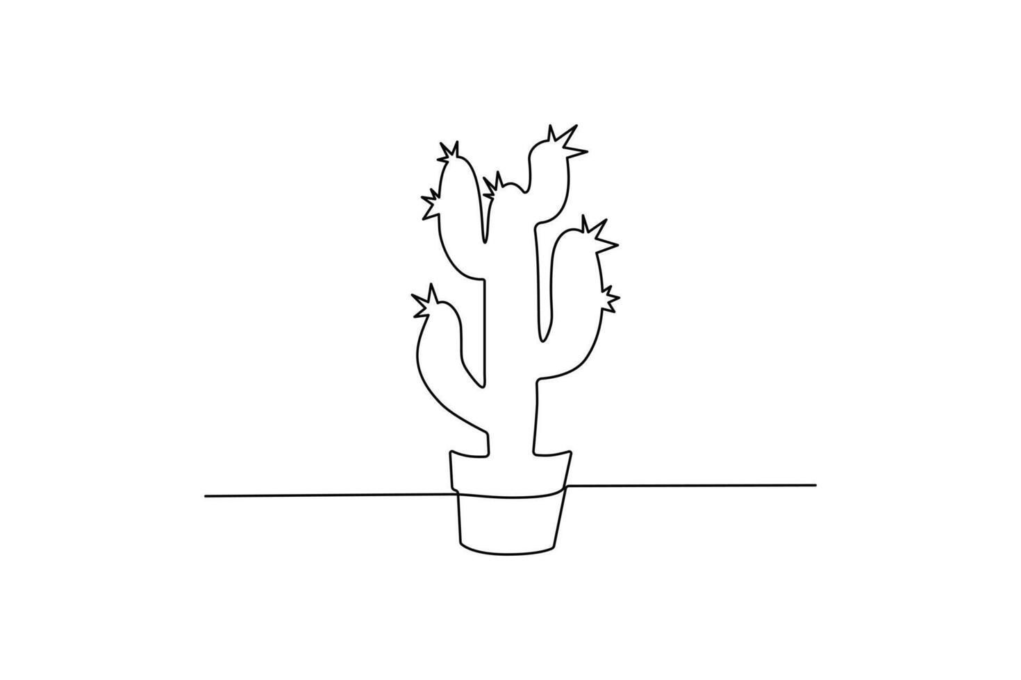 Continuous cactus one-line vector drawing and outline-style single-line illustration art
