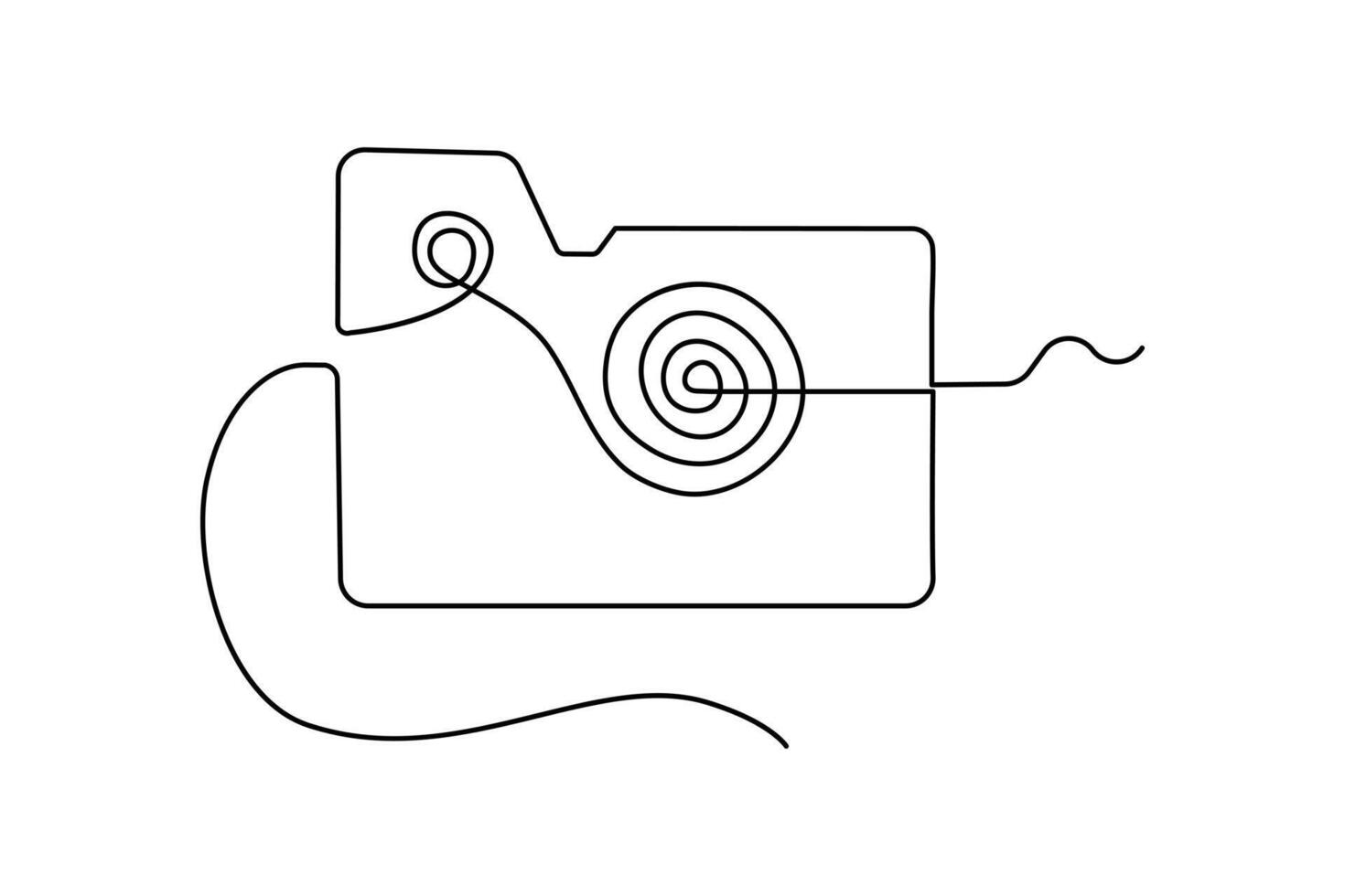 Continuous retro photo camera one-line vector art and outline DSLR mood HD camera illustration art